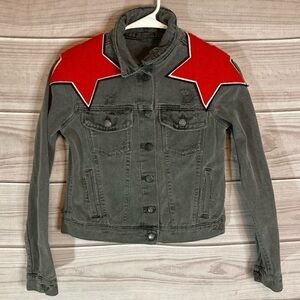 LF Carmar Grey Distressed Romeo Star Embroidered Jean Jacket